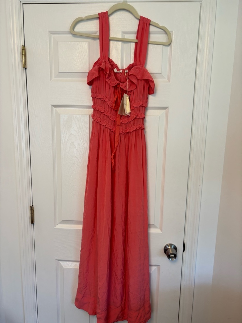 DÔEN Carolynn Dress Coral Rose NWT Medium Romantic Ruffle Midi Dress - Picture 10 of 16